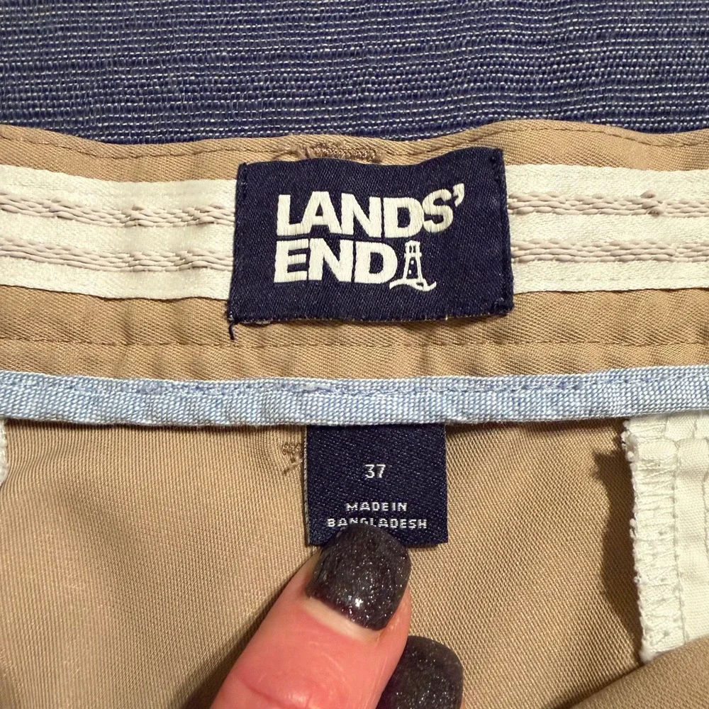 Lands End Mens Performance Golf Shorts Tan Khaki Size‎ 37 Stretch Zip Pockets